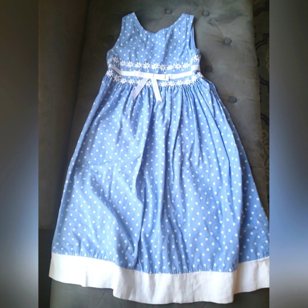 Girls Classic Polka Dot Dress With White Polka Dots And Front Bow